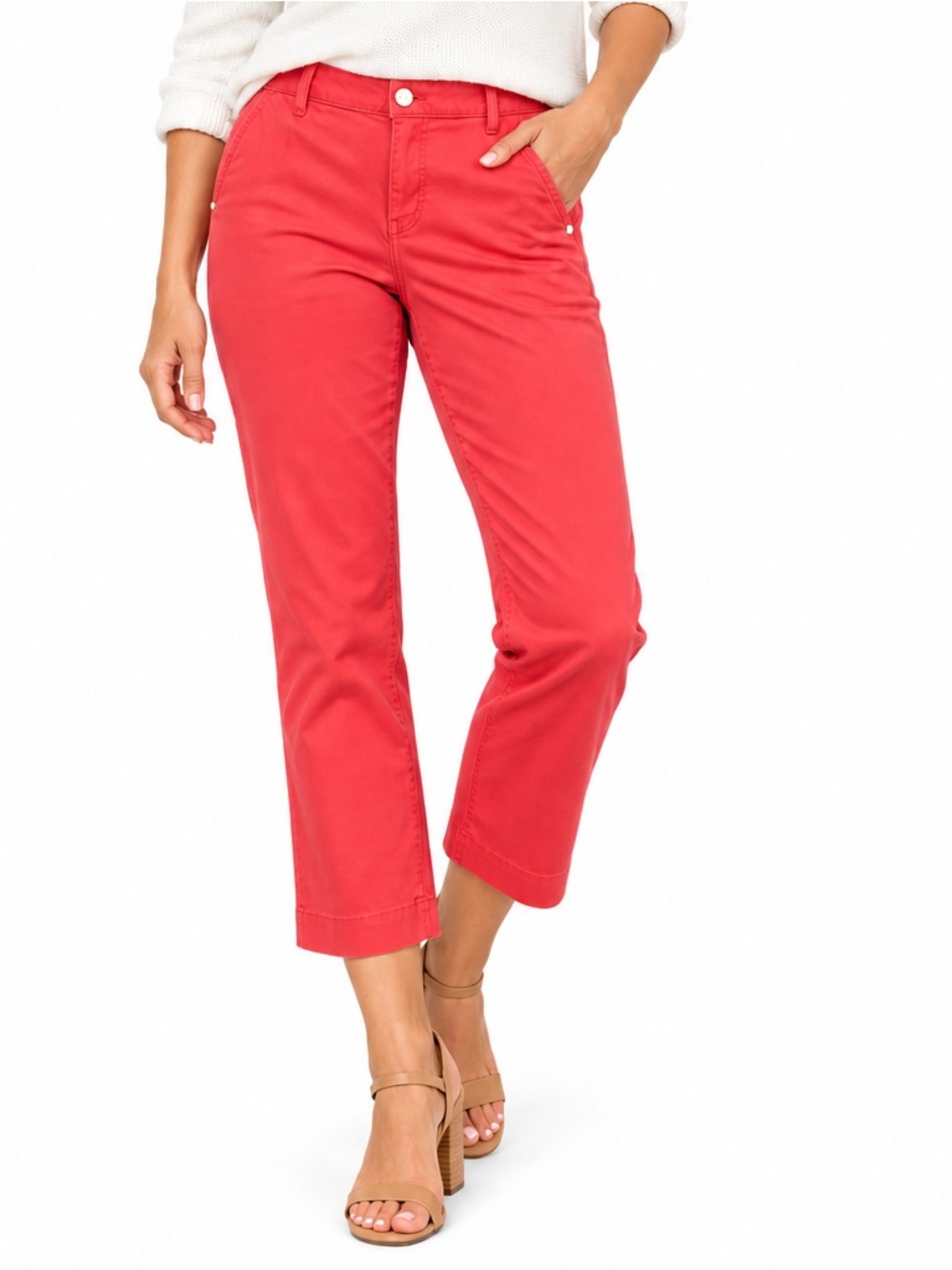 LOFT Straight Crop Coral Pants Size 30/10 Stretch Cotton Cropped Straight Leg